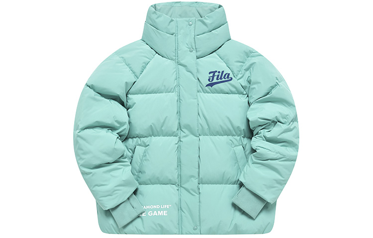 (Women) FILA Fusion  High-Neck Puffer Jacket in Wasabi Green with Logo Print. T11W242914FTQ