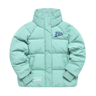 (Women) FILA Fusion High-Neck Puffer Jacket in Wasabi Green with Logo Print. T11W242914FTQ