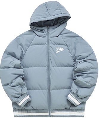 (Women) FILA Fusion Logo Print Puffer Jacket in Neutral Blue. T11W242904FLB Order (Women) FILA Fusion Logo Print Puffer Jacket in Neutral Blue. T11W242904FLB