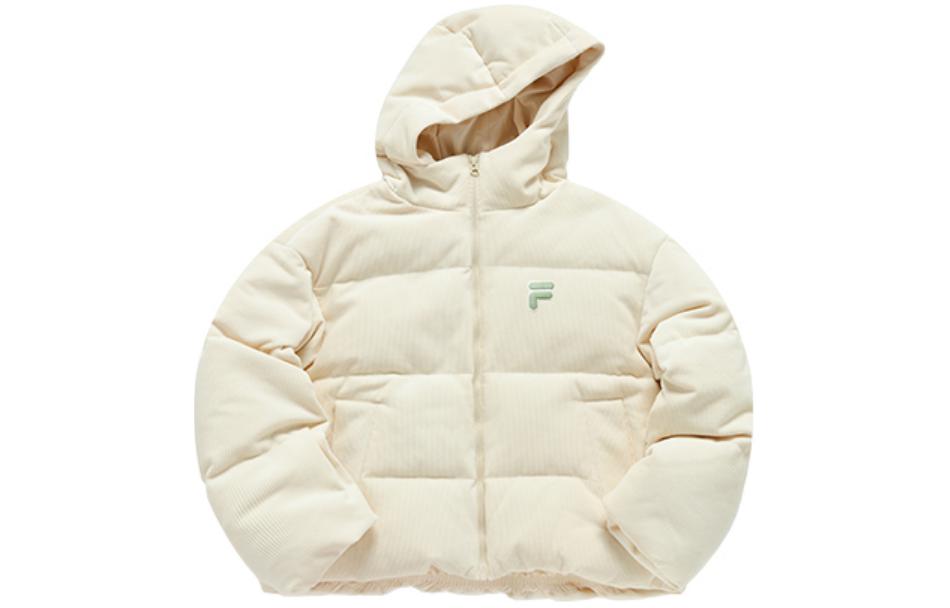 (Women) FILA Fusion  Logo Print White Down Jacket - Warm & Loose Fit. T11W416902F-IV