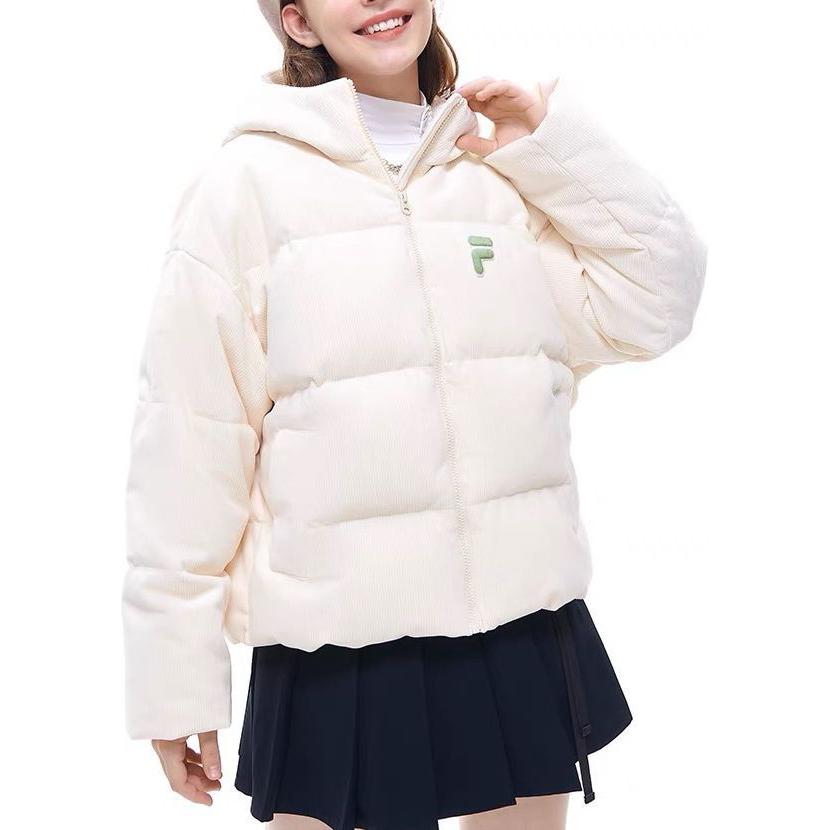 Shop (Women) FILA Fusion  Logo Print White Down Jacket - Warm & Loose Fit. T11W416902F-IV