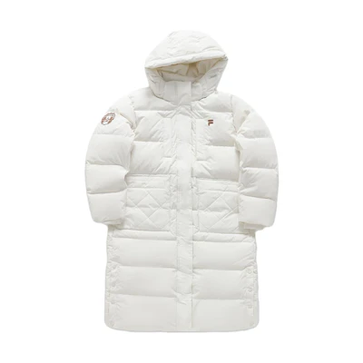 (Women) FILA FUSION Long Down Jacket White - Hooded, Warm, Casual Fit. T11W345907AWT