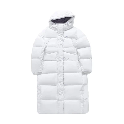 (Women) FILA Fusion Long Down Jacket Winter 2023 Fashionable Warm White Coat. T11W341910F-WT