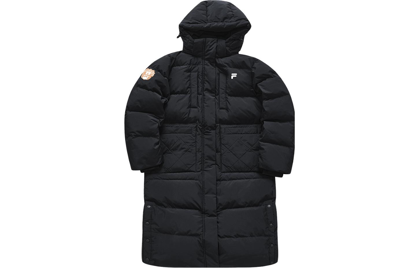(Women) FILA Fusion  Long Hooded Down Jacket in Solid Black - Casual & Warm. T11W345907ABK