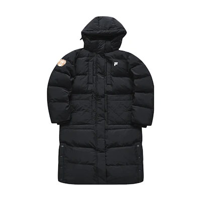 (Women) FILA Fusion Long Hooded Down Jacket in Solid Black - Casual & Warm. T11W345907ABK