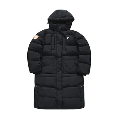 (Women) FILA Fusion Long Hooded Down Jacket Stylish Black Fashion Outerwear. T11W345907FBK