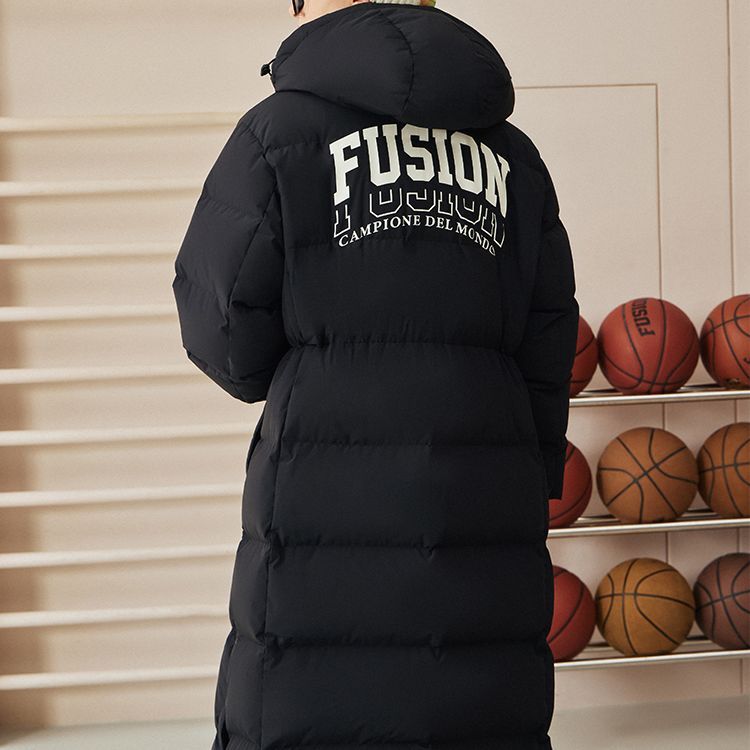Shop (Women) FILA Fusion  Long Hooded Down Jacket Stylish Black Fashion Outerwear. T11W345907FBK