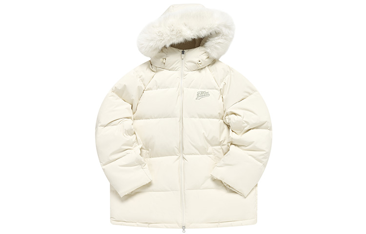 (Women) FILA Fusion  Long Hooded White Down Jacket - Fashionable & Warm. T11W242909F-IV