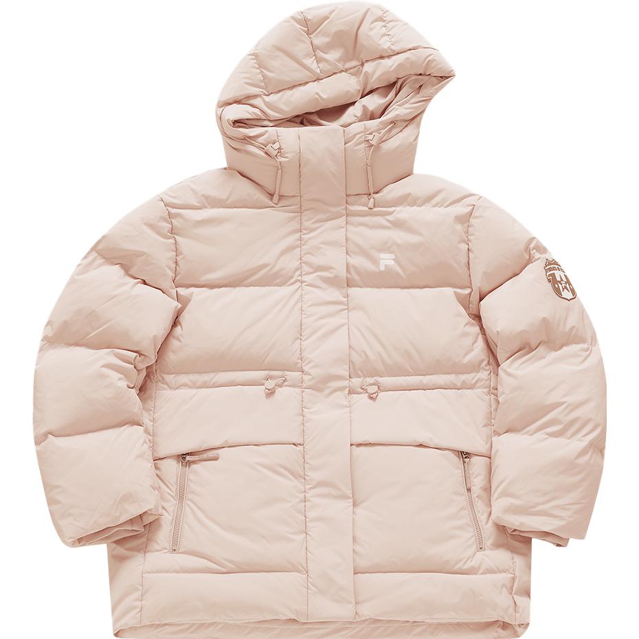 (Women) FILA Fusion  Long Hooded Winter Down Jacket in Pink Clay. T11W345910F-PK
