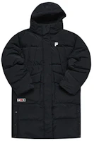 (Women) FILA FUSION Long Puffer Jacket with Hood - Solid Black. T11W245907F-BK (Women) FILA FUSION Long Puffer Jacket with Hood - Solid Black. T11W245907F-BK