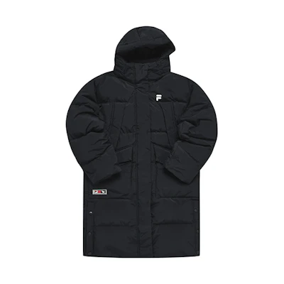 (Women) FILA FUSION Long Puffer Jacket with Hood - Solid Black. T11W245907F-BK