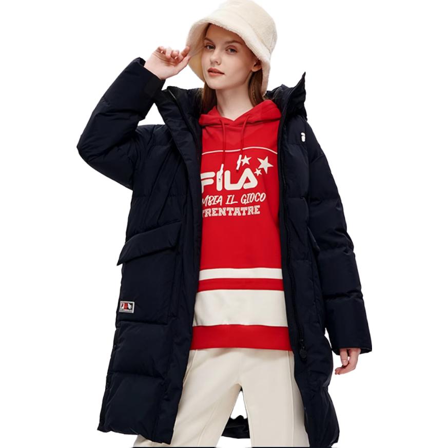 Shop (Women) FILA FUSION  Long Puffer Jacket with Hood - Solid Black. T11W245907F-BK