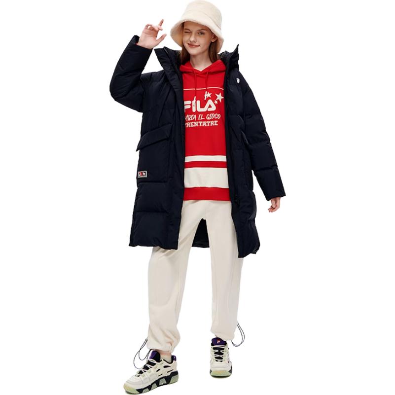 Sizing (Women) FILA FUSION  Long Puffer Jacket with Hood - Solid Black. T11W245907F-BK