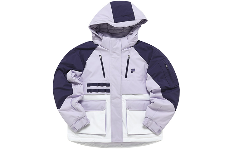 Buy (Women) FILA FUSION  Loose-Fit Colorblock Hooded Down Jacket Light Lilac. T11W241904F-VT