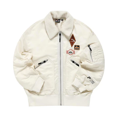(Women) FILA FUSION Loose Fit Patch Collar Cotton Jacket Beige Colorway. T11W319902F-LK