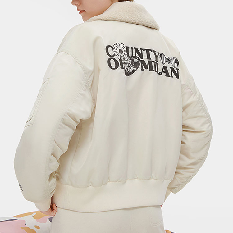 Shop (Women) FILA FUSION  Loose Fit Patch Collar Cotton Jacket Beige Colorway. T11W319902F-LK