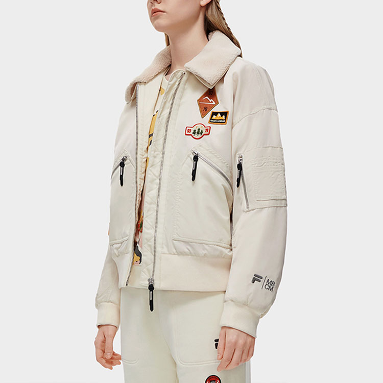 Purchase (Women) FILA FUSION  Loose Fit Patch Collar Cotton Jacket Beige Colorway. T11W319902F-LK