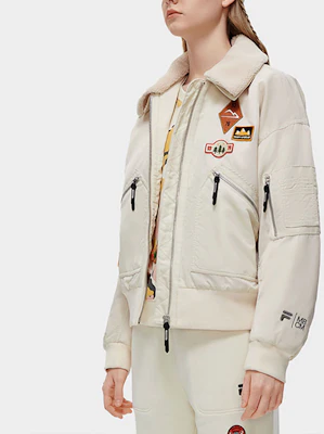 (Women) FILA FUSION Loose Fit Patch Collar Cotton Jacket Beige Colorway. T11W319902F-LK Purchase (Women) FILA FUSION Loose Fit Patch Collar Cotton Jacket Beige Colorway. T11W319902F-LK