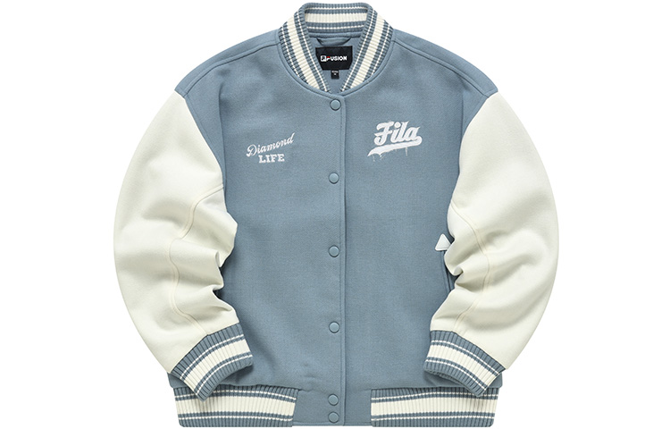 (Women) FILA Fusion  Loose Striped Baseball Jacket in Nutritional Blue. T11W242702FLB