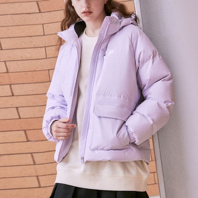 (Women) FILA Fusion QR Letter Print Hooded Down Jacket Light Purple. T11W316904AVT Shop (Women) FILA Fusion QR Letter Print Hooded Down Jacket Light Purple. T11W316904AVT