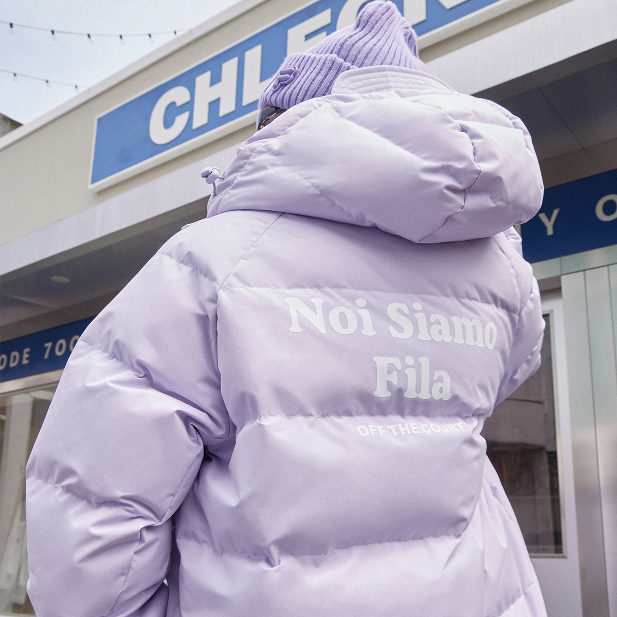 Purchase (W) FILA Fusion Jaket Down Hoodie Ungu Muda QR Letter Print. T11W316904AVT