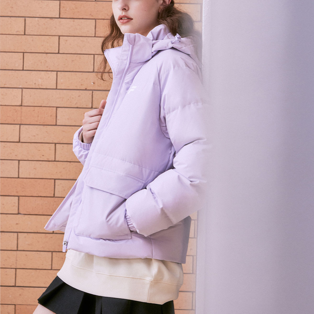 Details for (W) FILA Fusion Jaket Down Hoodie Ungu Muda QR Letter Print. T11W316904AVT