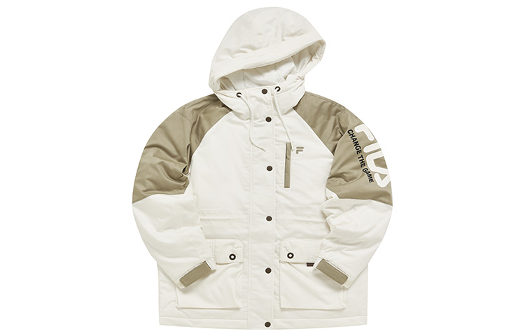 (Women) FILA Fusion  Retro Logo Colorblock Hooded Cotton Jacket Winter White. T11W241916F-IV