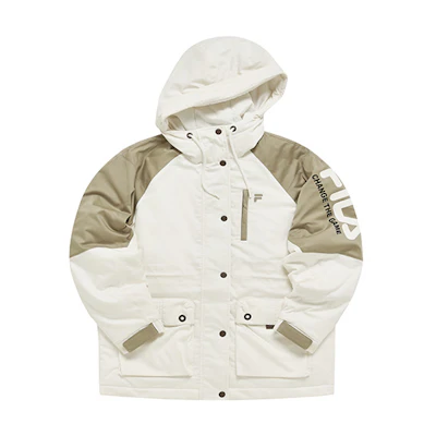 (Women) FILA Fusion Retro Logo Colorblock Hooded Cotton Jacket Winter White. T11W241916F-IV