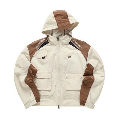 (Women) FILA FUSION Urban Tech Colorblock Hoodie Jacket Beige Casualwear T11W411906F-LK