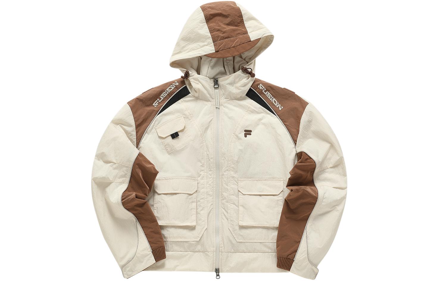 (Women) FILA FUSION  Urban Tech Colorblock Hoodie Jacket Beige Casualwear T11W411906F-LK 圖 2