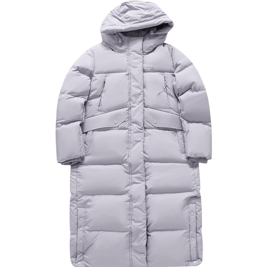 Order (W) 휠라 퓨전 어반 테크 라벤더 후드 롱 다운 재킷 코트. T11W341910F-PU