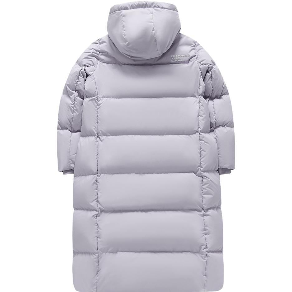 Lookbook (W) 휠라 퓨전 어반 테크 라벤더 후드 롱 다운 재킷 코트. T11W341910F-PU