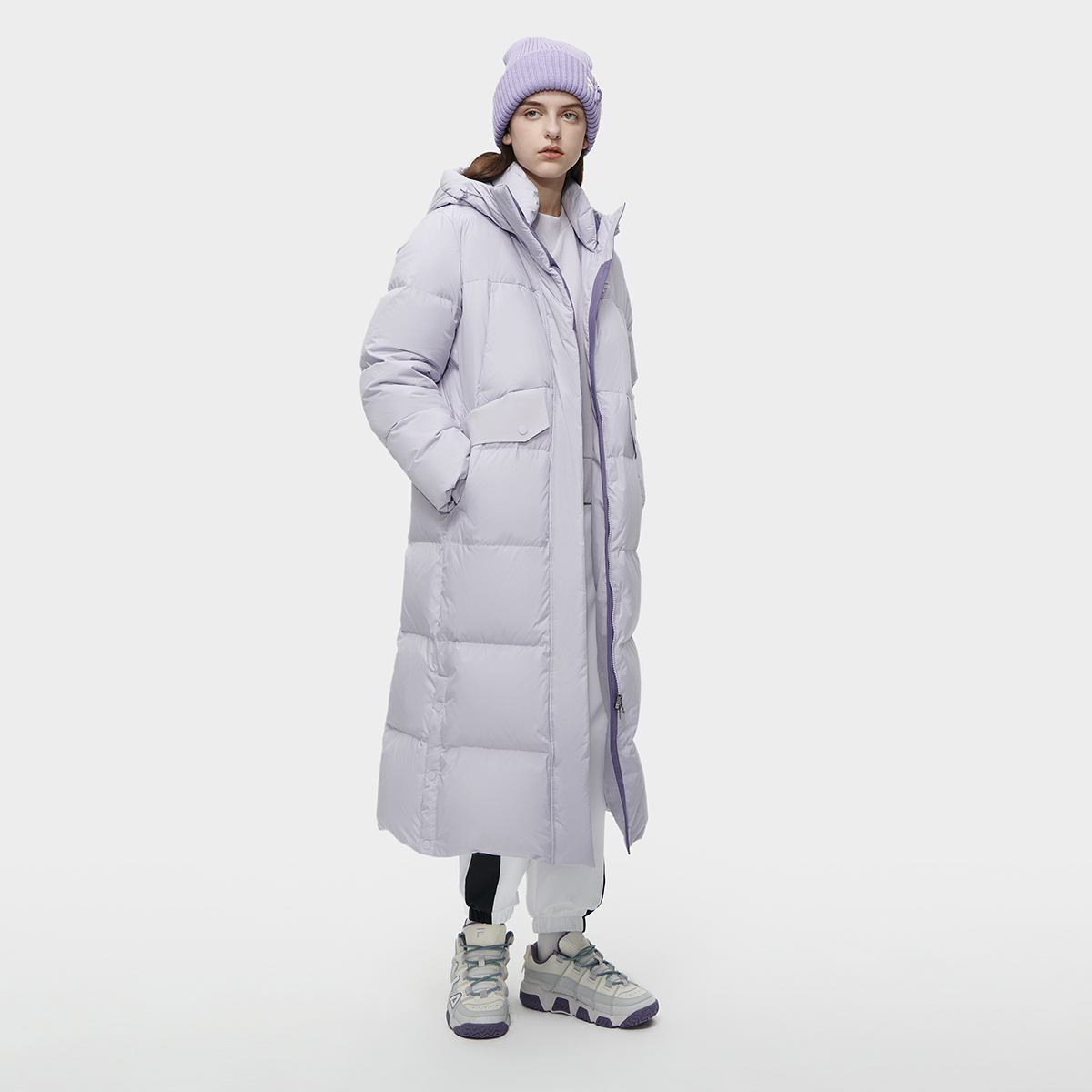 Purchase (W) 휠라 퓨전 어반 테크 라벤더 후드 롱 다운 재킷 코트. T11W341910F-PU