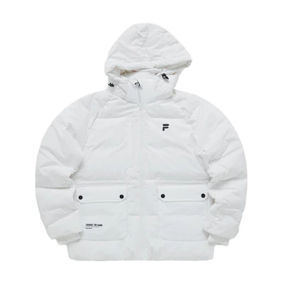 (Women) FILA FUSION White Hooded Down Jacket - Fashionable, Windproof, Warm. T11W341904F-WT