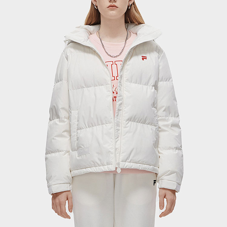 (Women) FILA Fusion  White Hooded Puffer Jacket Casual Long Sleeve Winter Coat T11W315903F-WT 圖 4