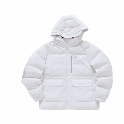 (Women) FILA Fusion White Hooded Puffer Jacket Windproof and Warm. T11W316904FWT