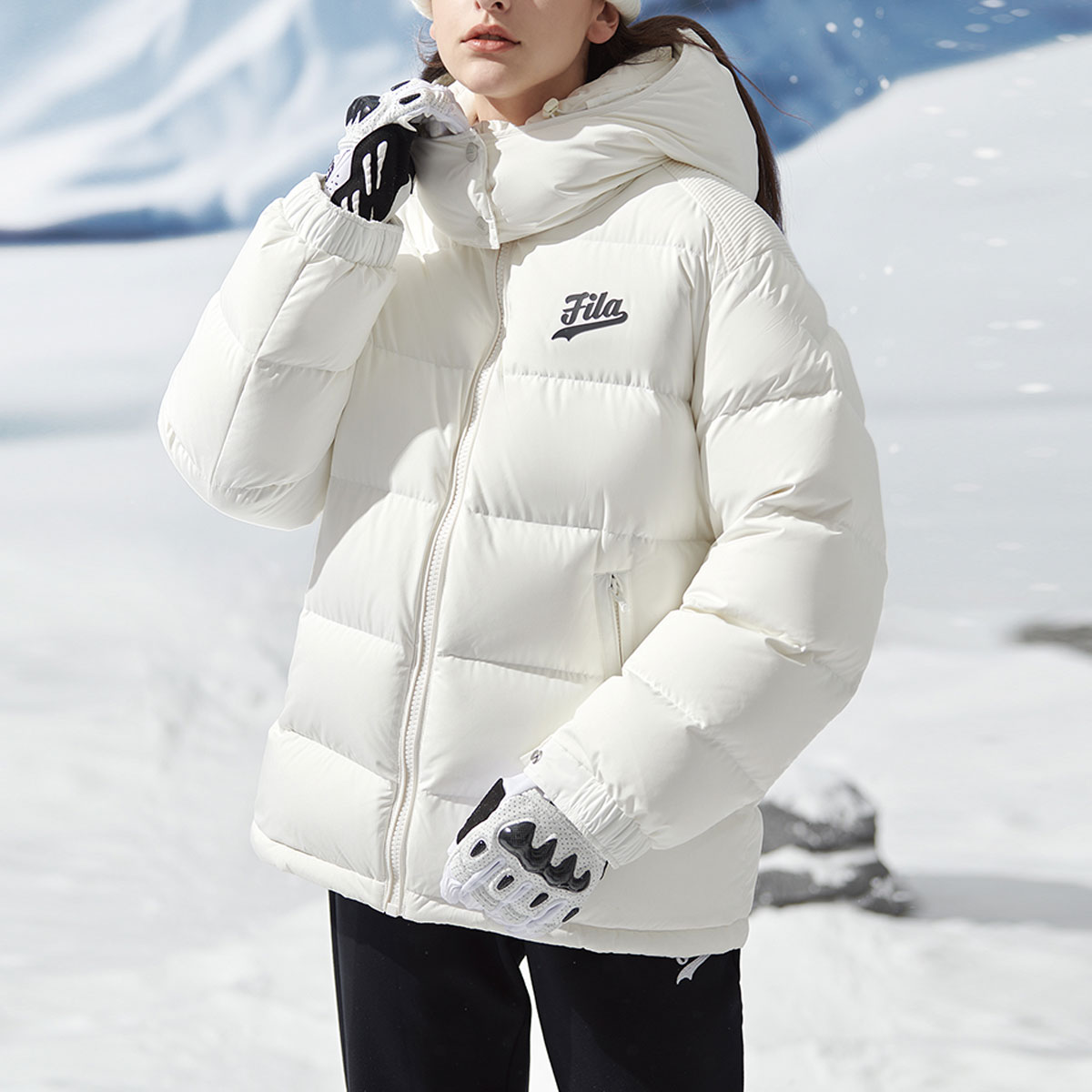 Shop (Women) FILA Fusion  White Logo Hooded Puffer Jacket Lightweight & Trendy. T11W342903FWT