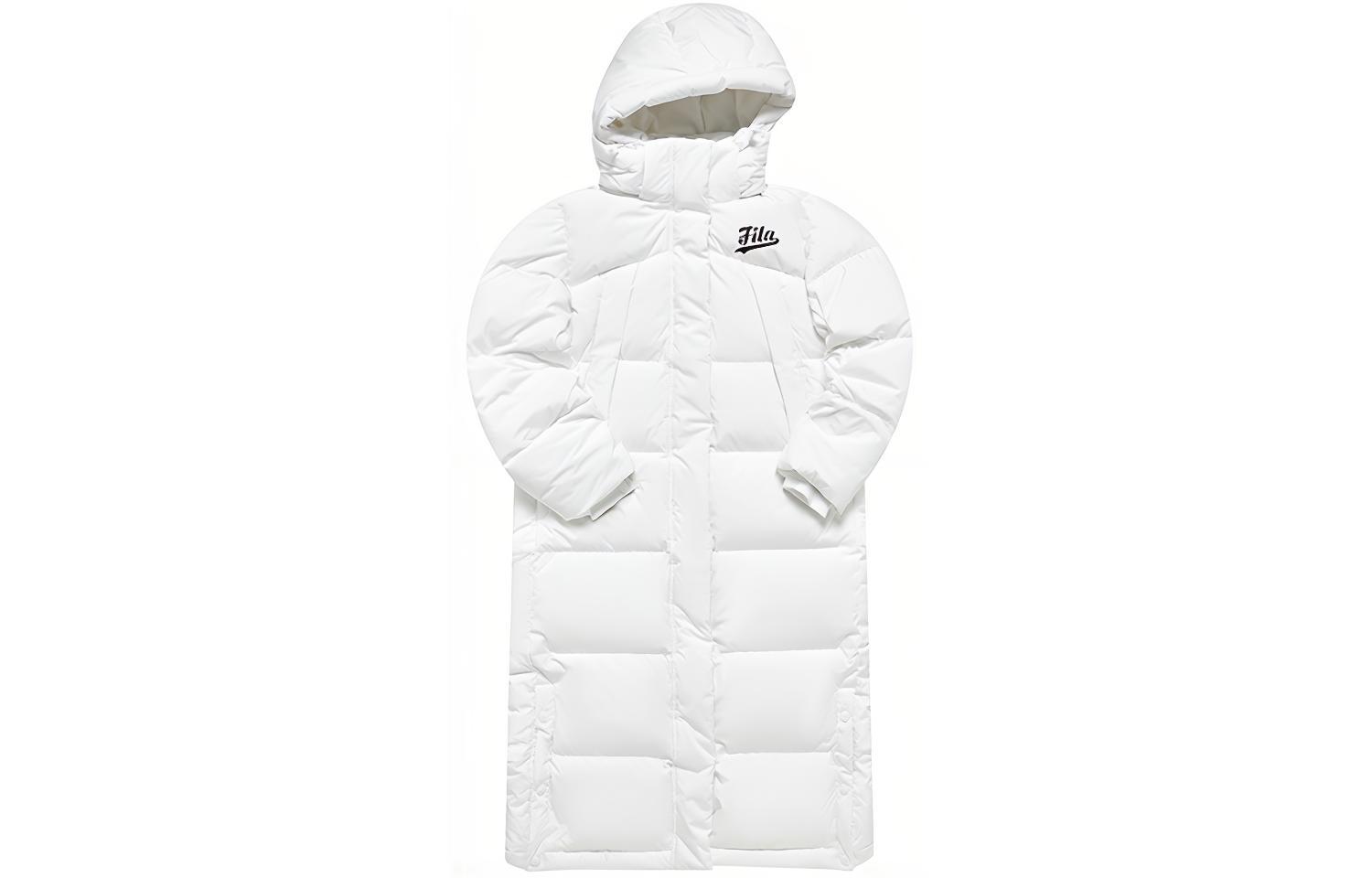 (Women) FILA Fusion  White Long Down Jacket with Letter Appliqué and Hood. T11W242916FWT