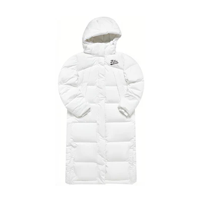 (Women) FILA Fusion White Long Down Jacket with Letter Appliqué and Hood. T11W242916FWT