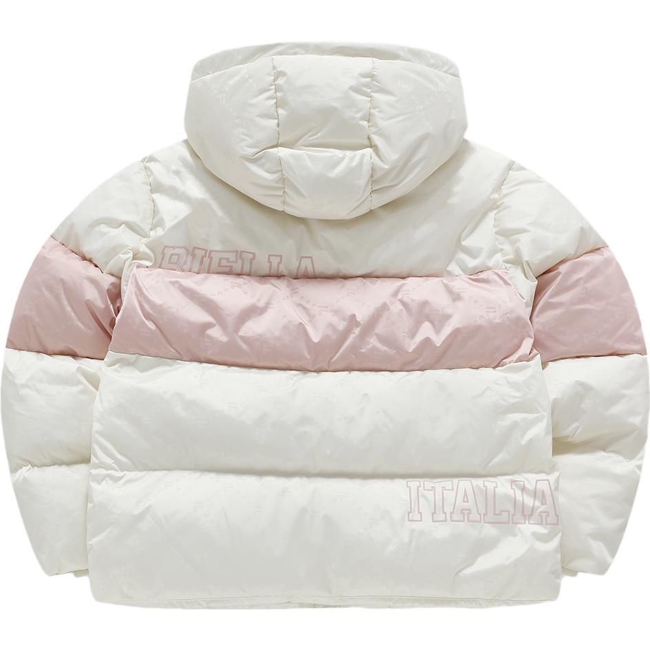 Lookbook (W) 휠라 퓨전 화이트 오버사이즈 후드 패딩 다운 자켓 T11W345908F-WT