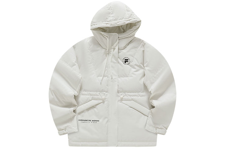 Order (W) FILA Fusion 白色连帽羽绒服 带拉链和标志. T11W345911FWT