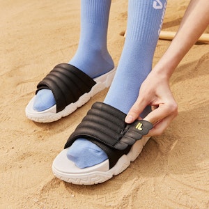 (W) 휠라 퓨전 바리케이드 슬리퍼 '블랙 화이트' T12W321507F-BB Cheap (W) 휠라 퓨전 바리케이드 슬리퍼 '블랙 화이트' T12W321507F-BB