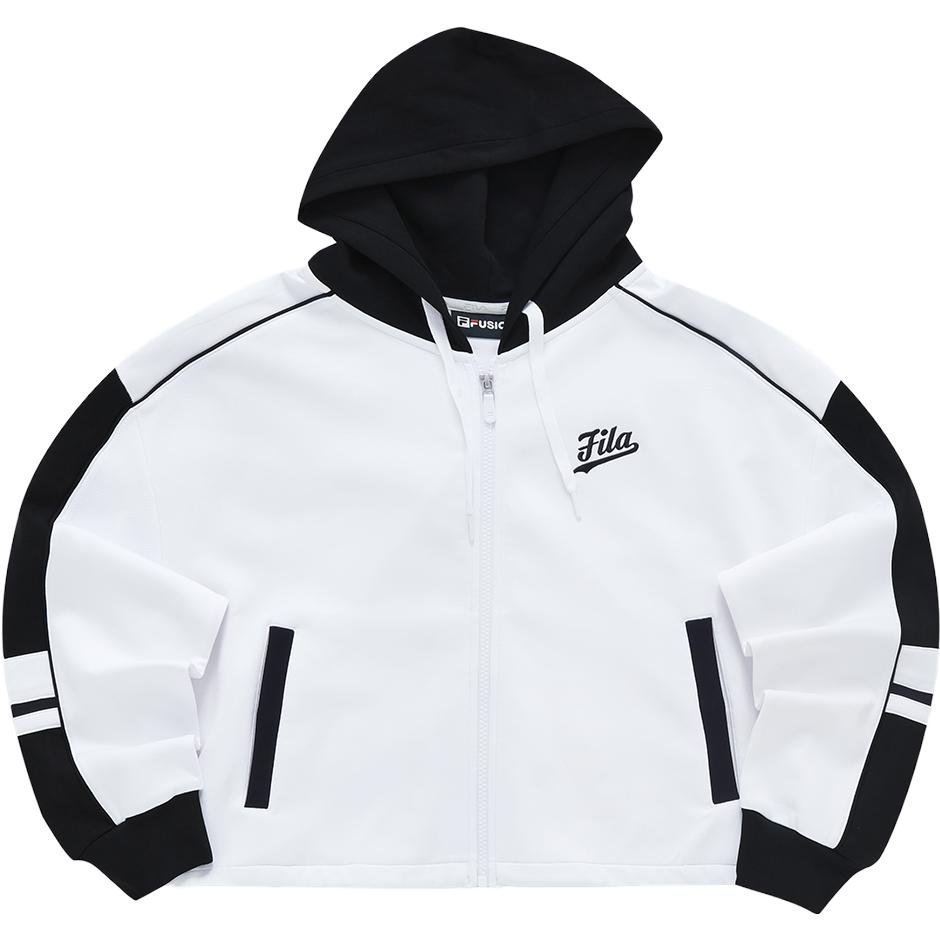 (Women) FILA FUSION Baseball Series Black White Knit Hoodie Jacket - White T11W332501FWT
