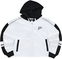 (Women) FILA FUSION Baseball Series Black White Knit Hoodie Jacket - White T11W332501FWT (Women) FILA FUSION Baseball Series Black White Knit Hoodie Jacket - White T11W332501FWT