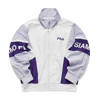 (Women) FILA FUSION Colorblock Loose Fit Woven Stand Collar Jacket White T11W141703FWT