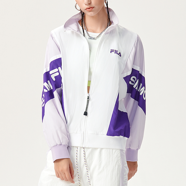 (Women) FILA FUSION Colorblock Loose Fit Woven Stand Collar Jacket White T11W141703FWT 圖 4