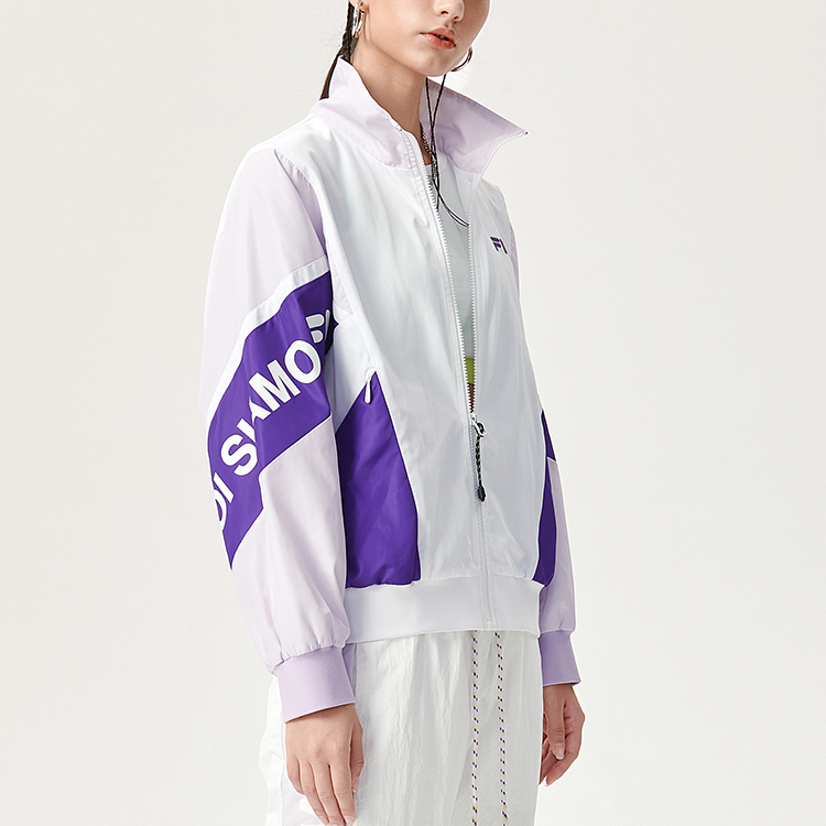 (Women) FILA FUSION Colorblock Loose Fit Woven Stand Collar Jacket White T11W141703FWT 圖 6