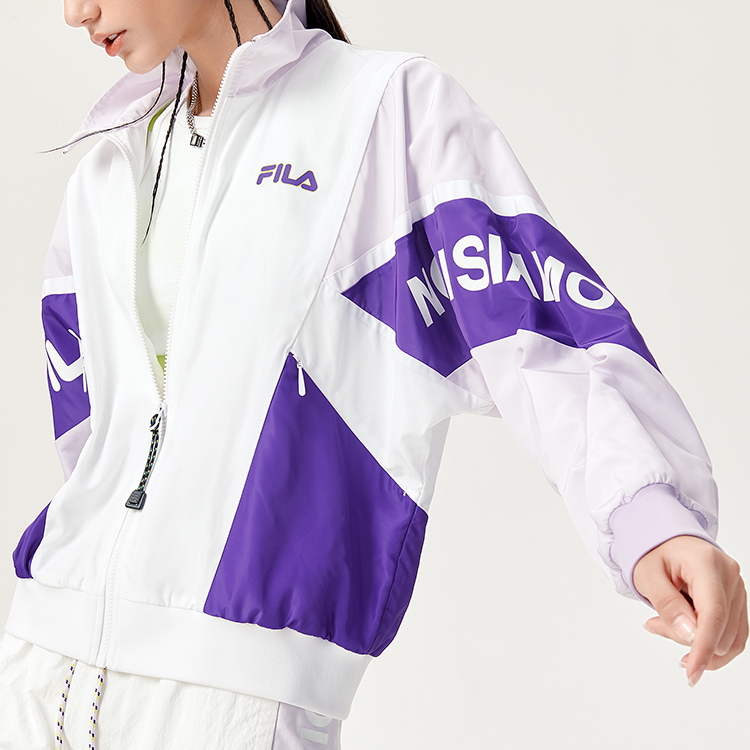 (Women) FILA FUSION Colorblock Loose Fit Woven Stand Collar Jacket White T11W141703FWT 圖 7