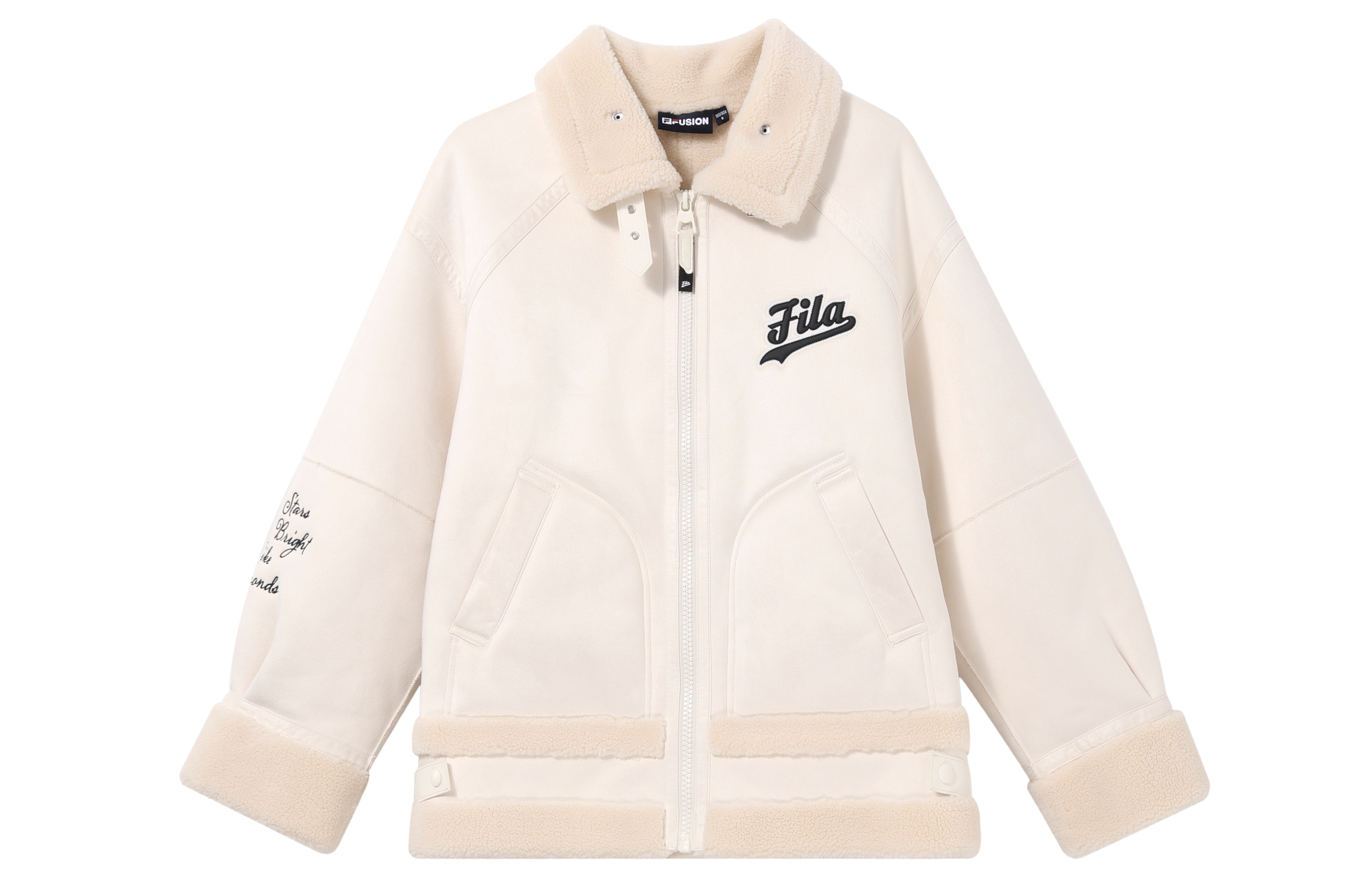 (Women) FILA FUSION Embroidered Logo Loose Sherpa Jacket Women Beige. T11W342913F-BQ