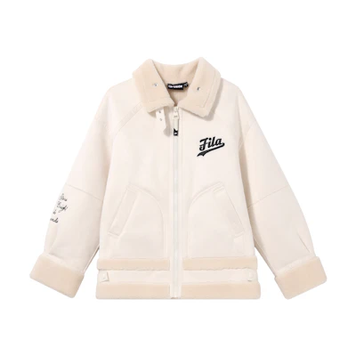 (Women) FILA FUSION Embroidered Logo Loose Sherpa Jacket Women Beige. T11W342913F-BQ
